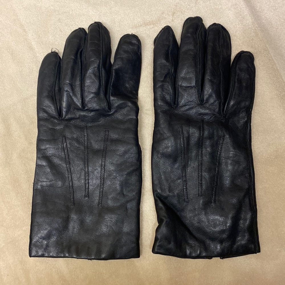 Vintage ARIA womens leather gloves size L cashmere lined